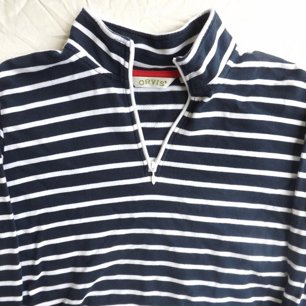 Orvis Sweater Womens M Back striped pullover 1/4 zip stretch cotton